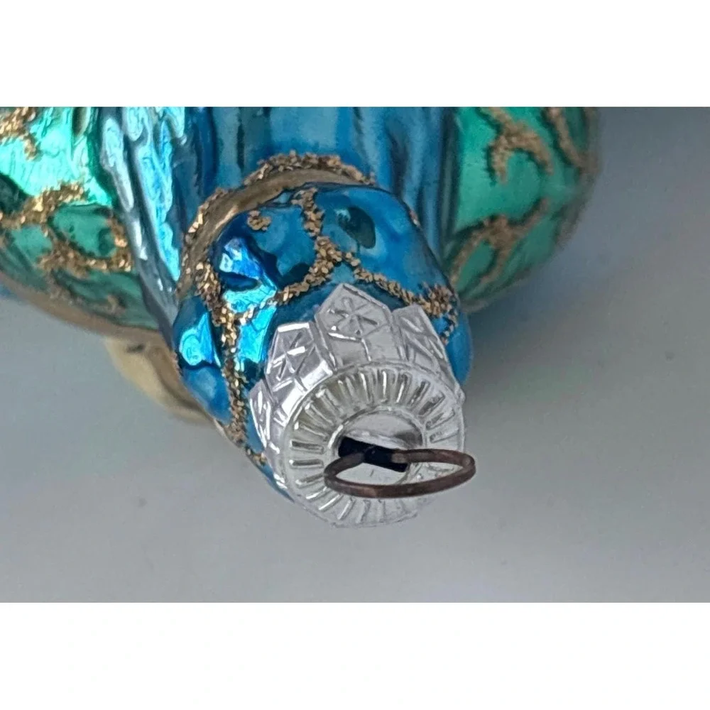 Vintage Blown Glass Wise Man King Christmas Ornament Teal Blue Gold Glitter 6